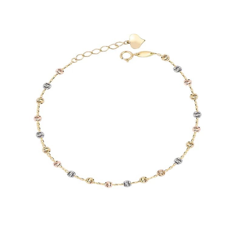 Pulsera de Oro 18kt Bolitas en Tricolor Amarillo 19
