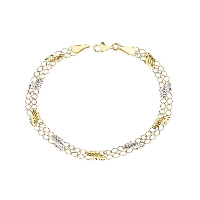 Pulsera de Oro 18kt Bicolor Doble Amarillo 19