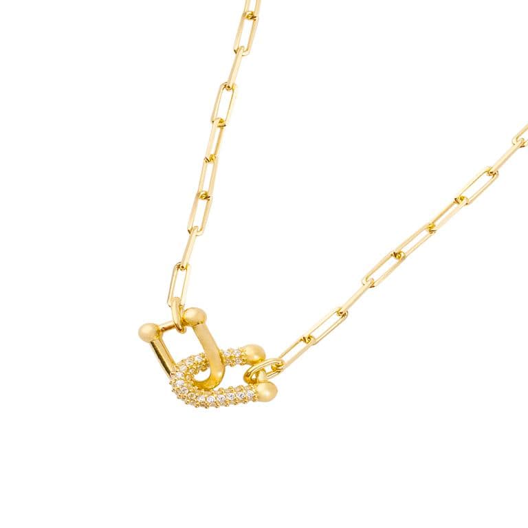 Collar de Plata Esterlina 925 Circon trelazado Revestido en Oro 18kt Amarillo 50