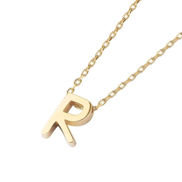 Collar de Plata Esterlina 925 Letra R Revestido en Oro 18kt Amarillo 45
