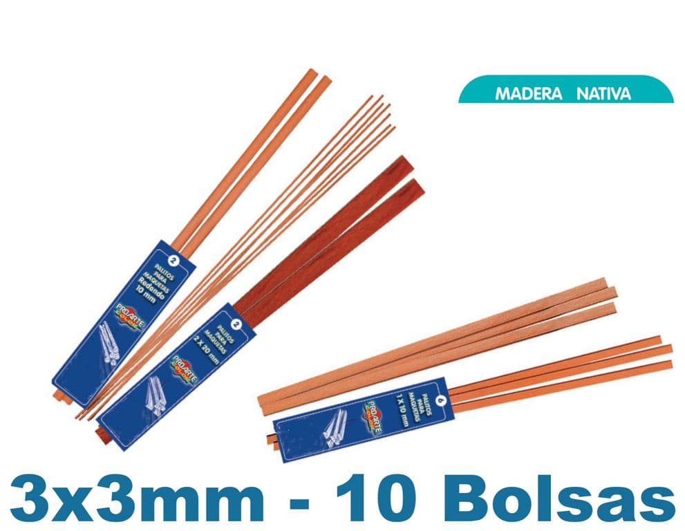 Palo Maqueta 3x3mm Rauli Bolsa 8palos - 10bolsas