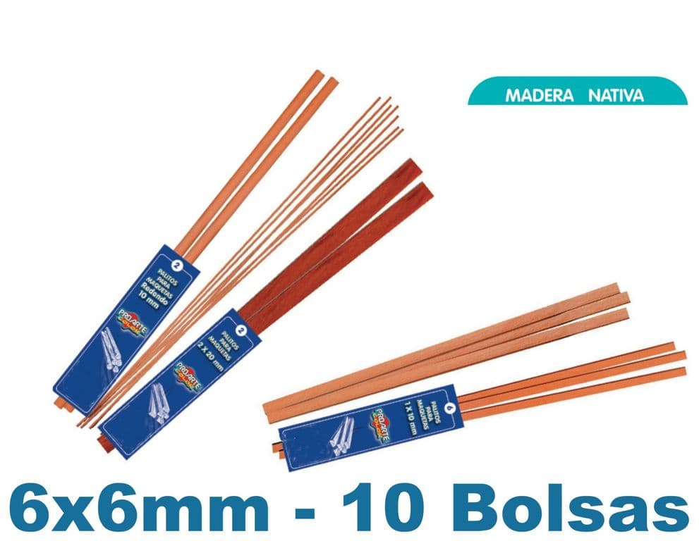 Palo Maqueta 6x6mm Rauli Bolsa 4palos - 10bolsas