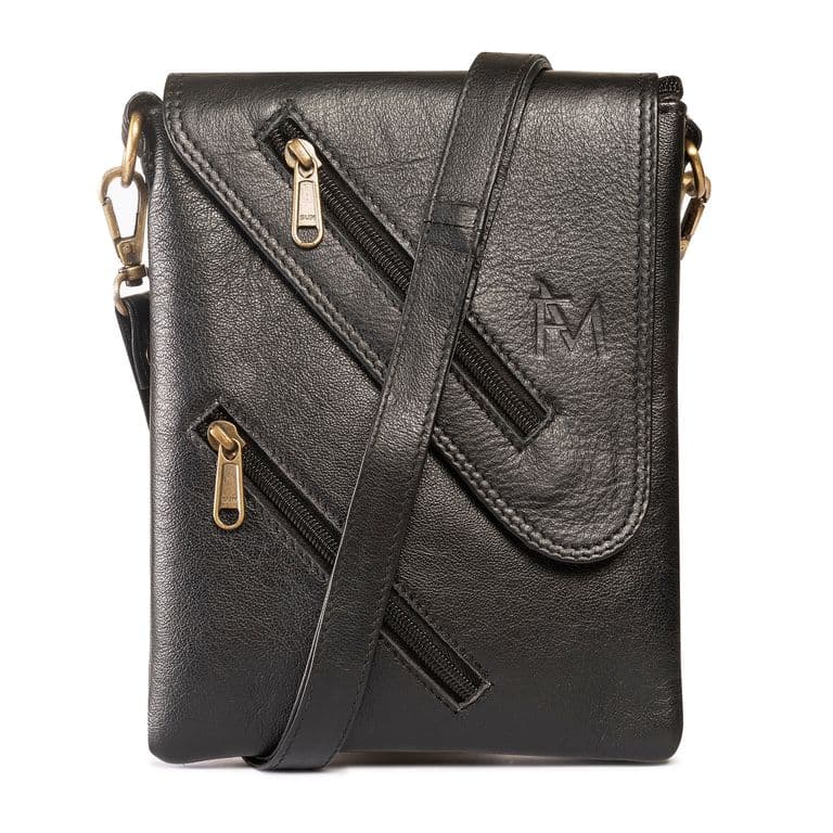 Bolso de Cuero Genuino Bandolera Negro Moderno Negro TALLA UNICA