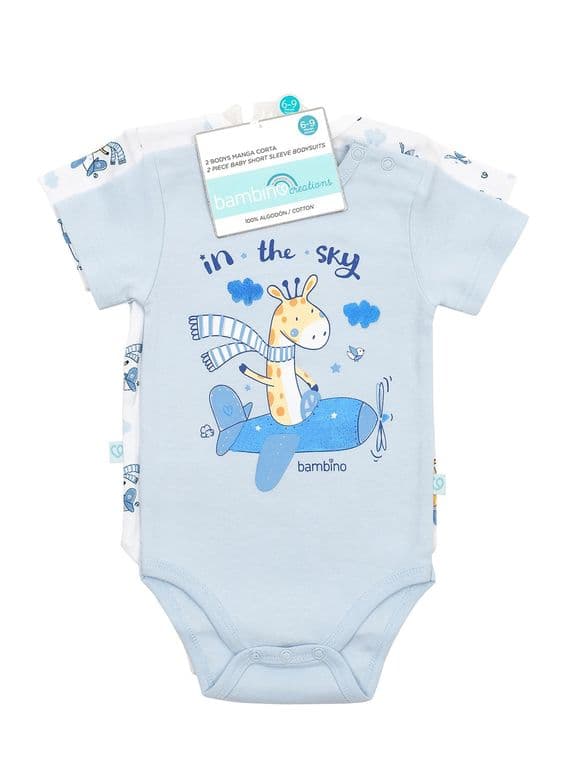 Set 2 Body Manga Corta Celeste Jirafa Nino 18-24M Celeste 18-24 MESES