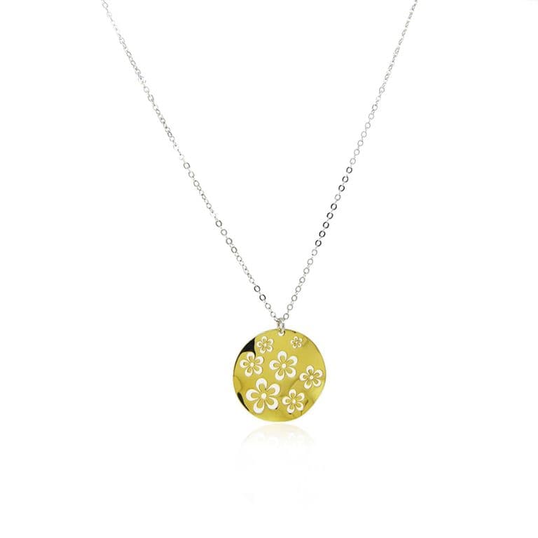 Collar Plata Esterlina 925 Colgante Flores Revestido Oro 18kt Amarillo 45