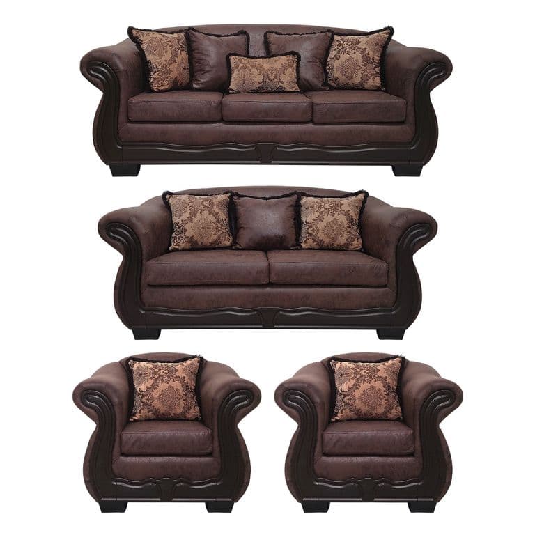 Living Con Resorte Estructural Bufalo 9 Cuerpos 4+3+1+1 Envejecido Cafe