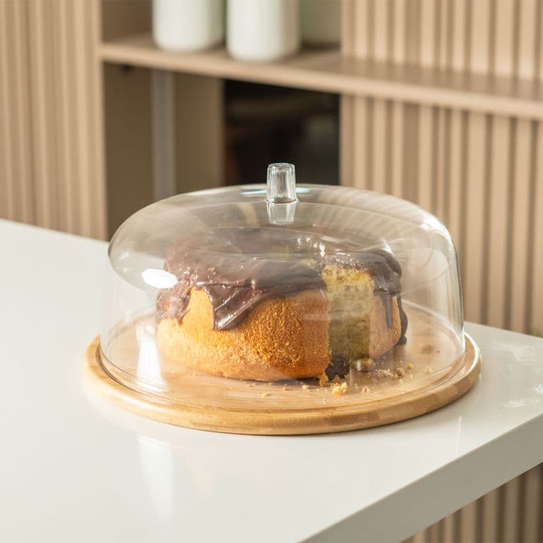 Porta Torta 27,5 cm Con Tapa Bambu
