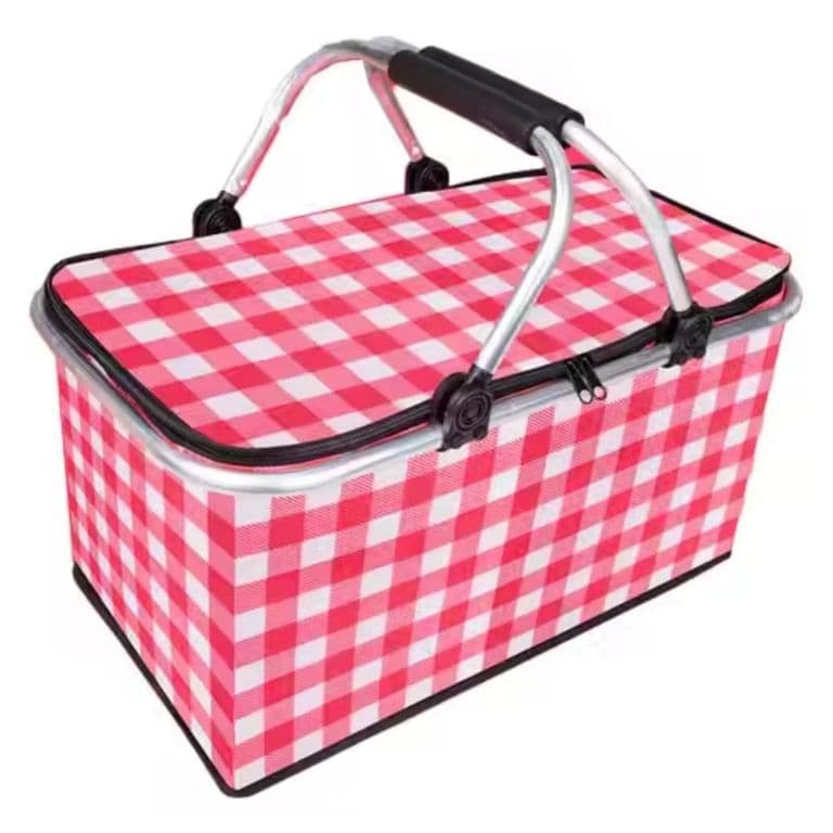 Bolso Termico Plegable Cuadros Rojos Cooler Canasta Picnic