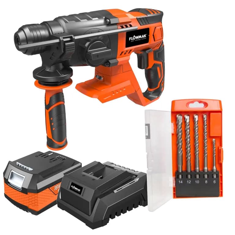 Kit Rotomartillo Inalambrico 18V + Set 5 brocas borcas SDS