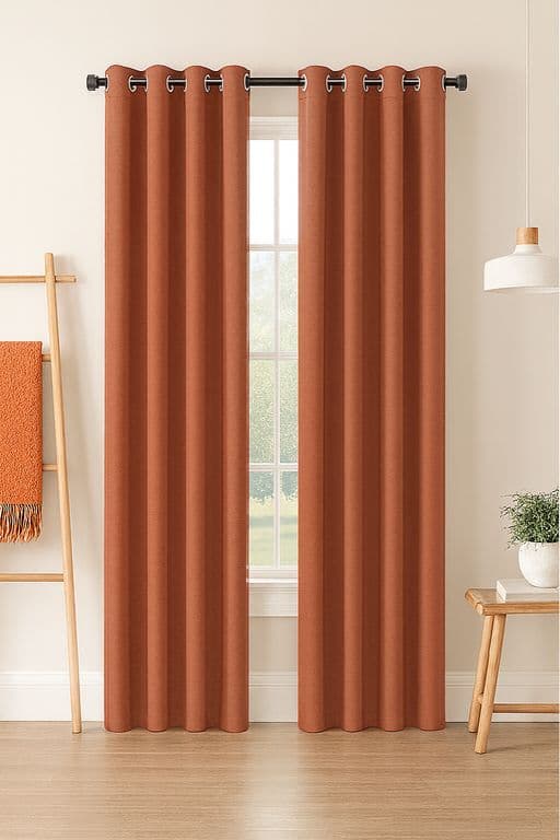 Pack 2 Cortina de Tela Delgada 100% Blackout Naranjo 225x140 cm