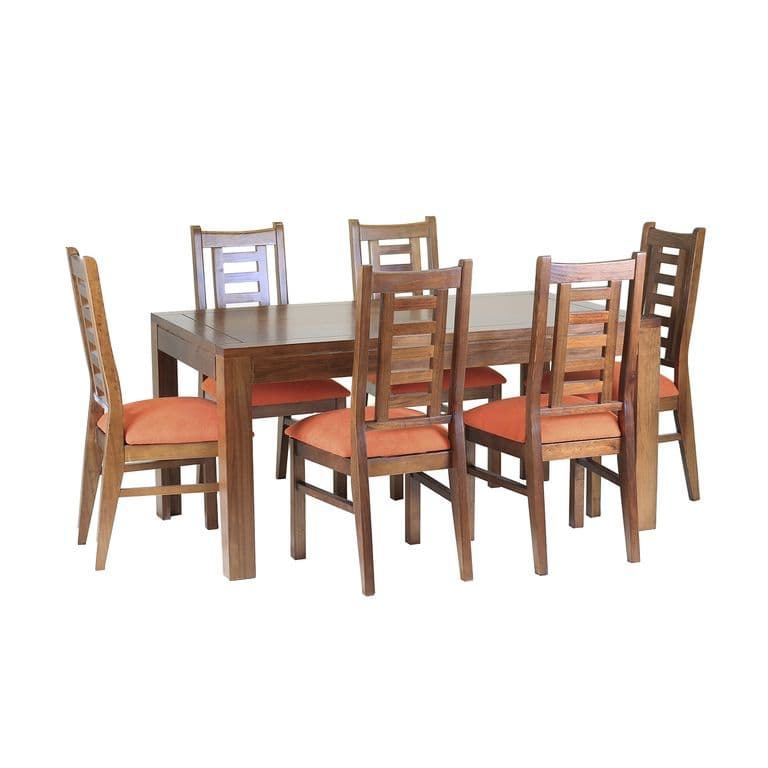 Comedor Nacional Rayenco 6 Sillas Color Nogal Tapiz Naranjo