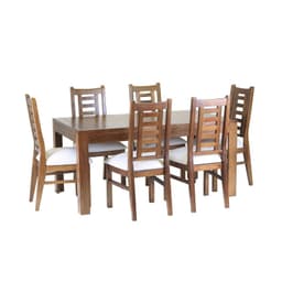 Comedor Nacional Rayenco 6 Sillas Color Nogal Tapiz Perla
