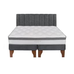 Cama Europea 2 Plazas + Respaldo Tubular Madera Gris