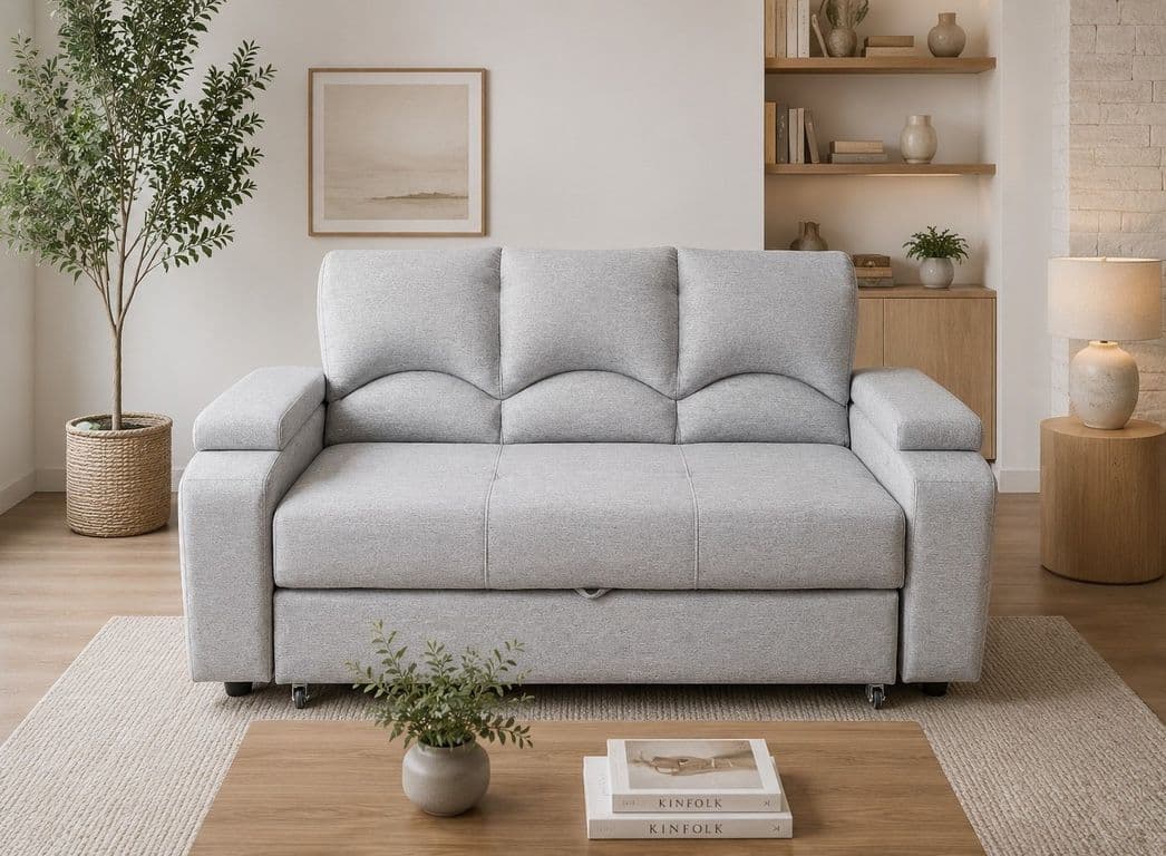SOFA CAMA FUNCIONAL 2 PZ DECO LINO IMPERMEABLE GRIS CLARO