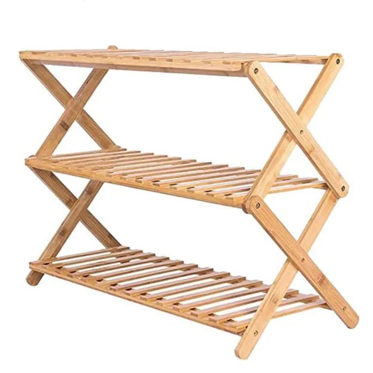 Zapatero plegable de madera con 3 niveles 100x25x46 cm