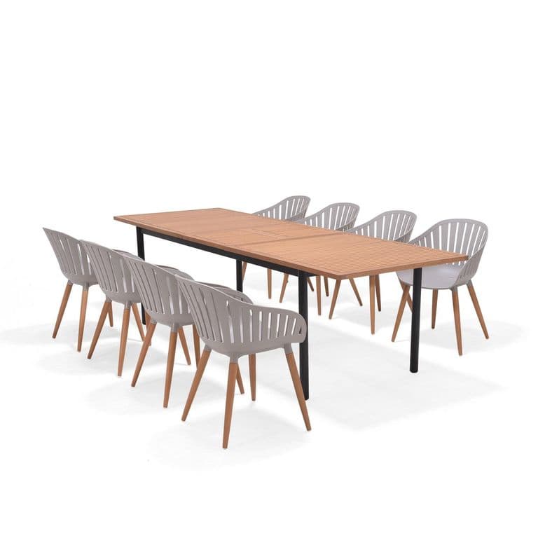 Juego De Terraza Extensible Madera 267x90cm Cannes con 8 Sillas