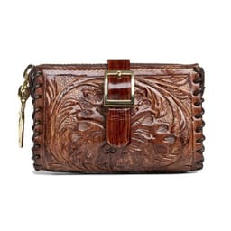 Monedero Bolsito De Cuero Genuino Tallado Color Marron TALLA UNICA
