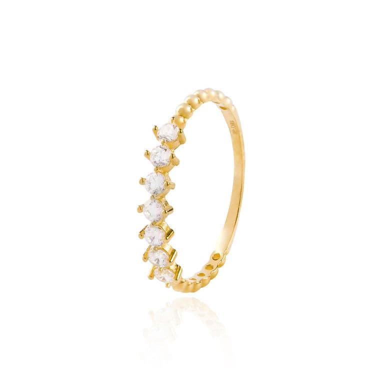 Anillo Compromiso de Oro 14kt Medio Cintillo Armonia de Circonitas Amarillo 15