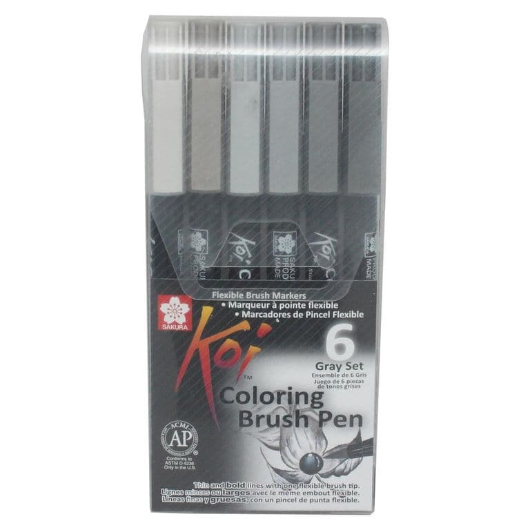 Set Plumones Acuarelables Koi Brush 6 Colores Grises
