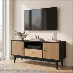 Rack Tv 140x40x48cm 1 Tiras 2 Puerta Melamina Tejido Eeuu