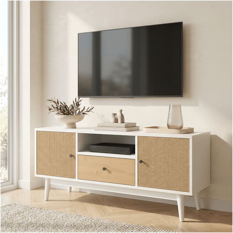 Rack Tv 140x40x48cm 1 Tiras 2 Puerta Melamina Tejido Eeuu
