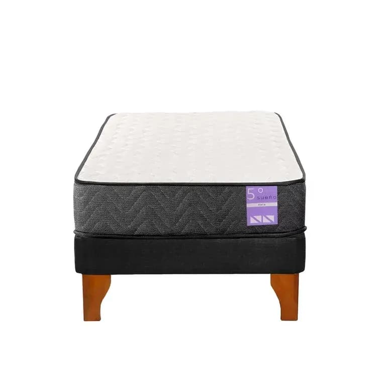 Cama Europea 1,5 Plazas Aura Base + Colchon Madera Negro