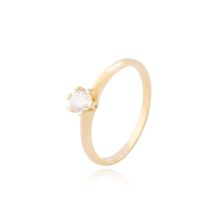 Anillo Compromiso de Oro 14kt Solitario Circonita 6 Grifas Amarillo 13