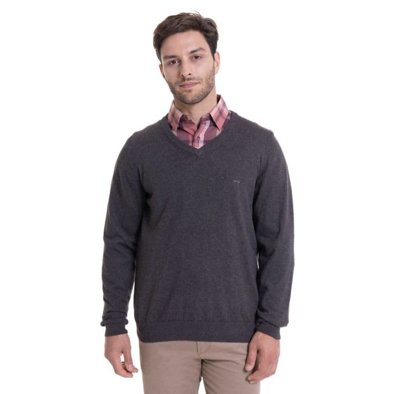 Sweater Cuello V Melange Gris Oscuro Gris Oscuro M