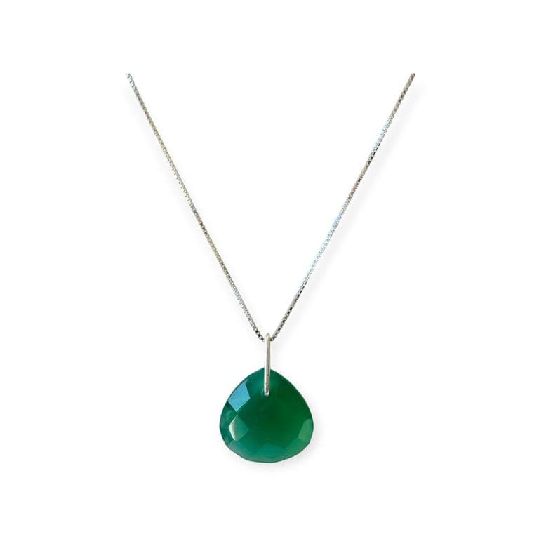 Collar Gota Onix Verde Facetado Plata Fina 925 Verde TALLA UNICA