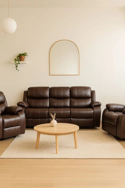 Living Sofa 3 Cuerpos Reclinable color brown dark + 2 Bergers