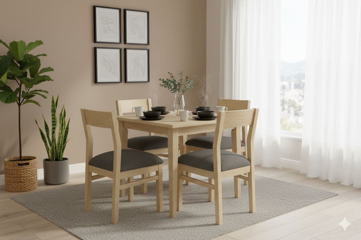 Juego de Comedor 4 Sillas Vendetta 100x100 4 tapiz gris