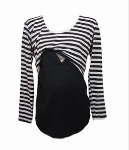 Polera Maternal y Lactancia color Negro y listada Negro L