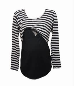 Polera Maternal y Lactancia color Negro y listada Negro XL