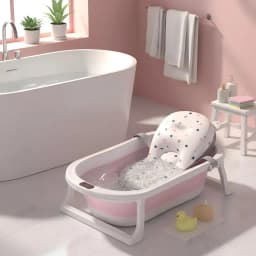 Tina Banera Plegable Bebe + Malla + Termometro - - Rosa