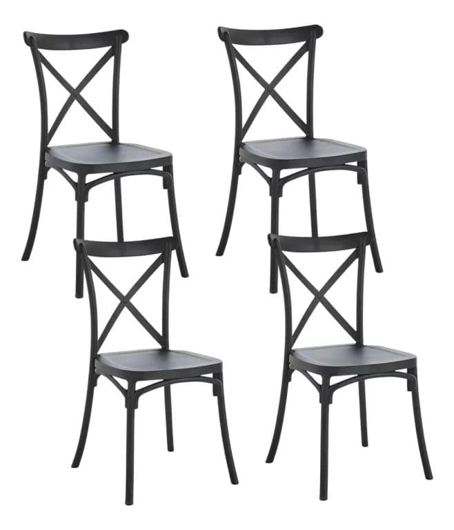 Pack 4 Sillas Crossback Negra Apilable