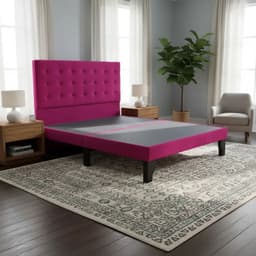 Cama Europea 2 Plazas Base Dividida + Respaldo Abotonada Fucsia