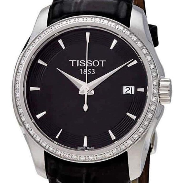 Reloj Couturier Cuarzo Esfera Negra Diamantes Plateado TALLA UNICA