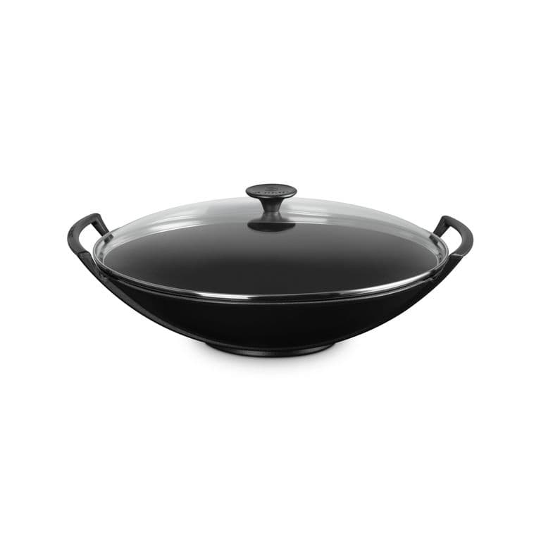 Wok Con Tapa De Vidrio 36Cm Negro Mate Hierro