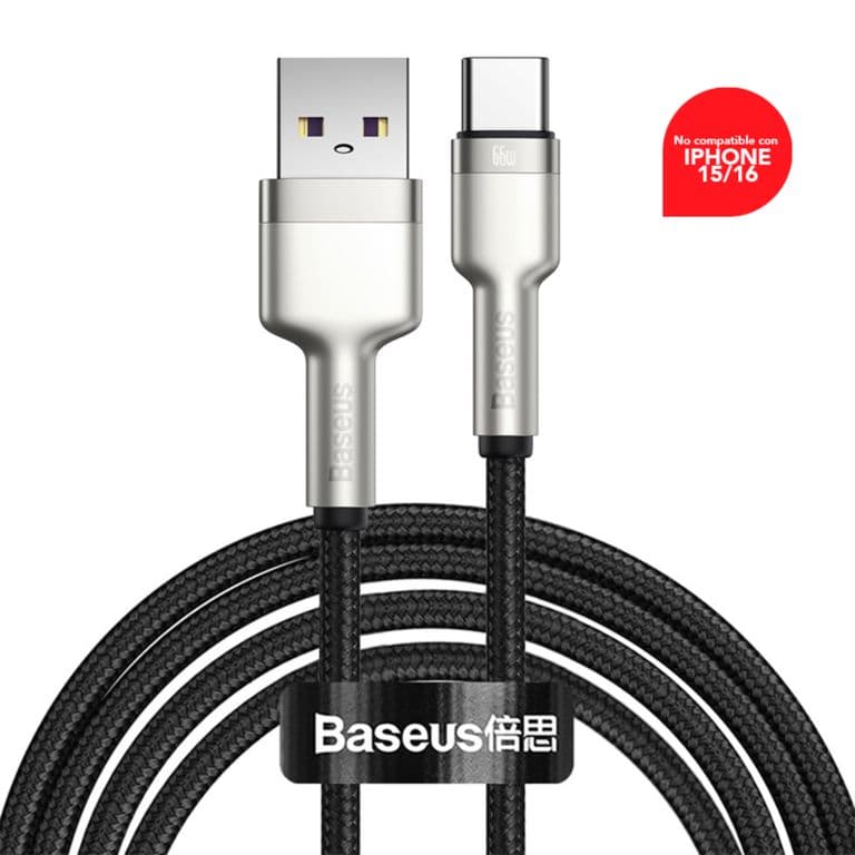 Cable Carga Rapida Metalico USB a Tipo-C de 25 cm 66W Negro