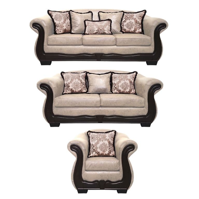 Living Con Resorte Estructural Bufalo 8 Cuerpos 4+3+1 Envejecido Beige