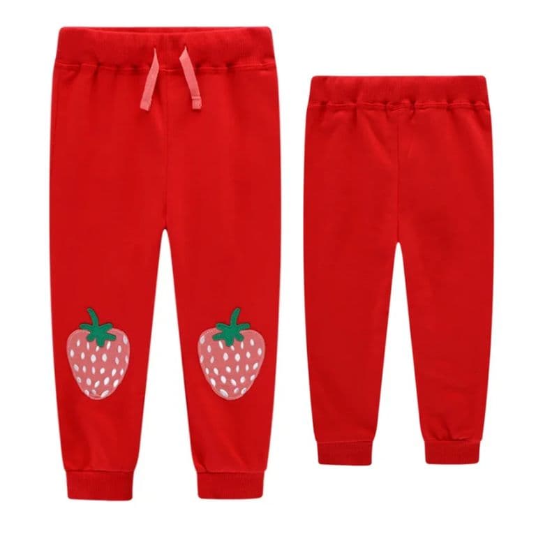 Pantalon Buzo Nina 100% Algodon Frutillas Rojo 2