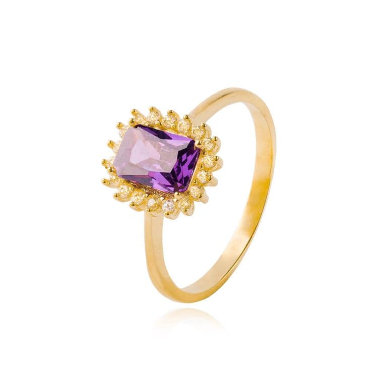 Anillo Compromiso de Oro 18kt Modelo Solitario Cuadrado & Circones Amarillo 19