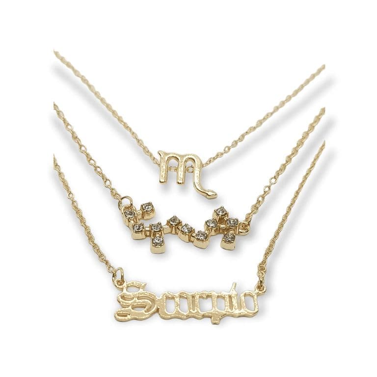 Collares multicapa 3 en 1 zodiaco Escorpio banado oro 14kl Dorado TALLA UNICA