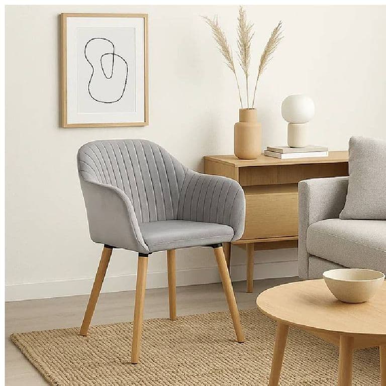 Sitial Diamond Felpa Patas de Madera para Living y Comedor Gris