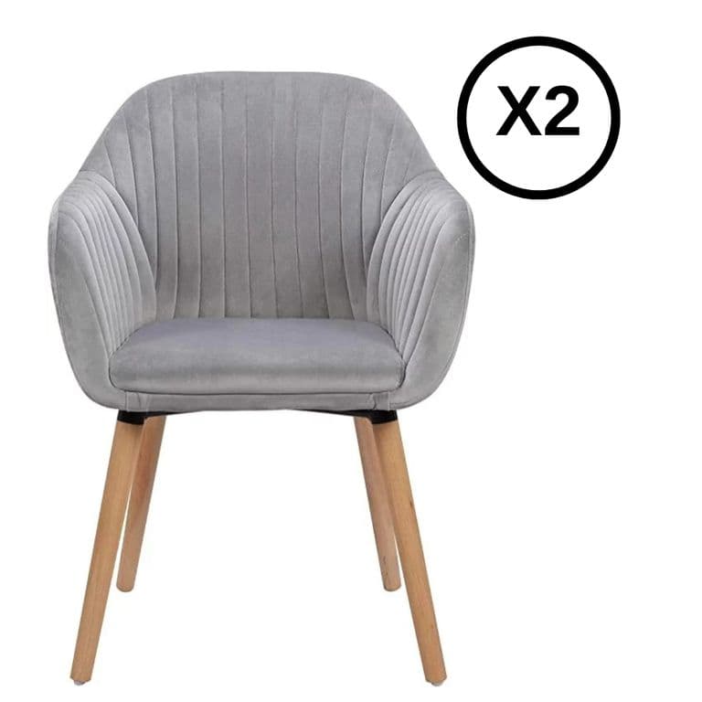 Pack 2 Sitial Diamond Felpa Patas de Madera para Living y Comedor gris