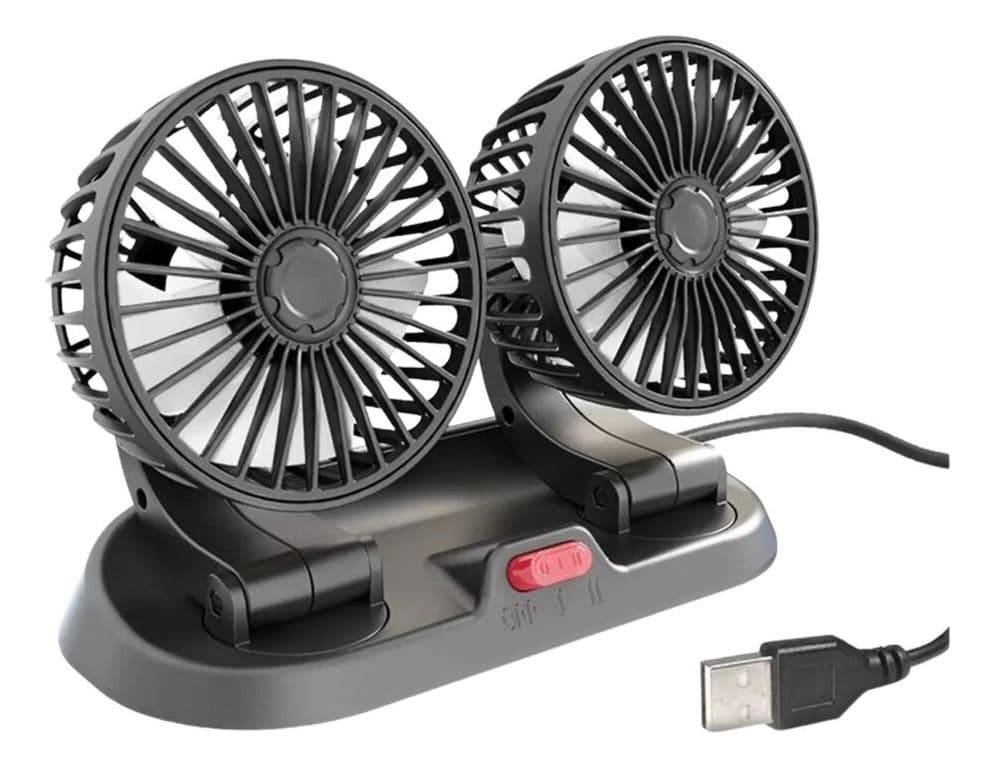 Mini Ventilador Automovil USB Doble 5 Aspas Portatil Negro