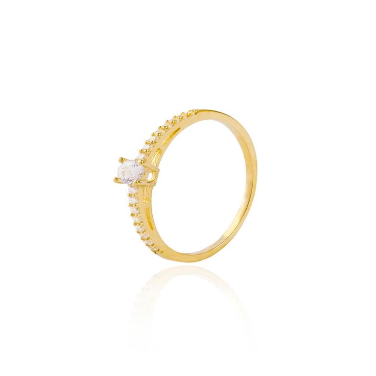 Anillo Compromiso de Oro 18Kt Solitario Medio Cintillo Circon Amarillo 14