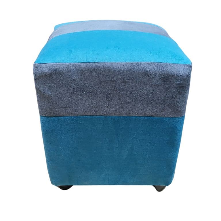 Pouf Turquesa Gris Felpa 35x35x42 Muebles Rimar