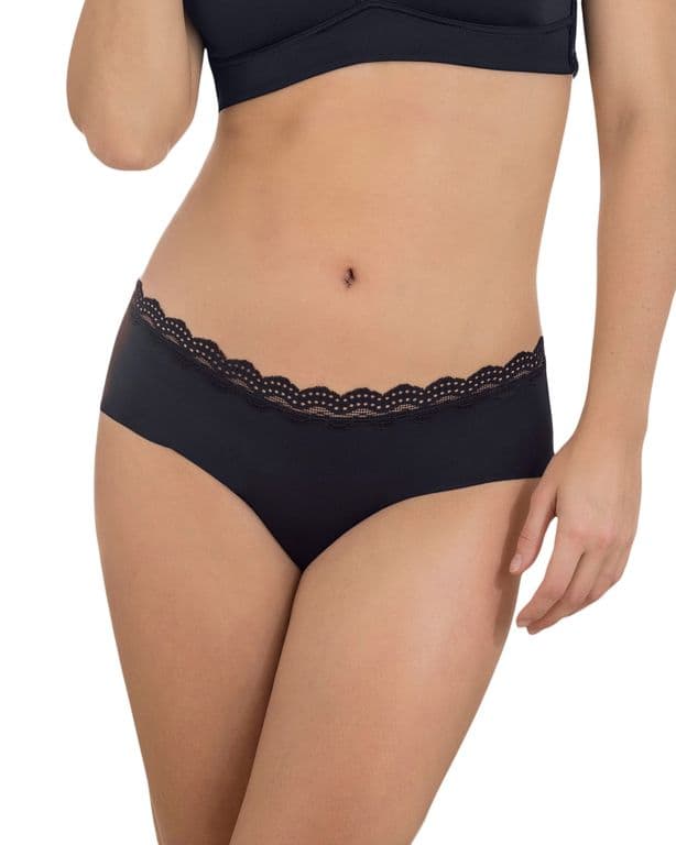 Calzon Hipster con Encaje en Cintura Tiro Medio 72301 Negro S