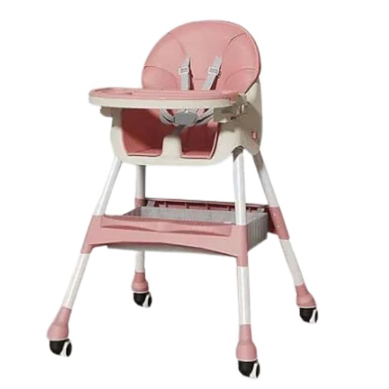Silla De Comer de Bebe Plegable Cinturon De Seguridad Rosa